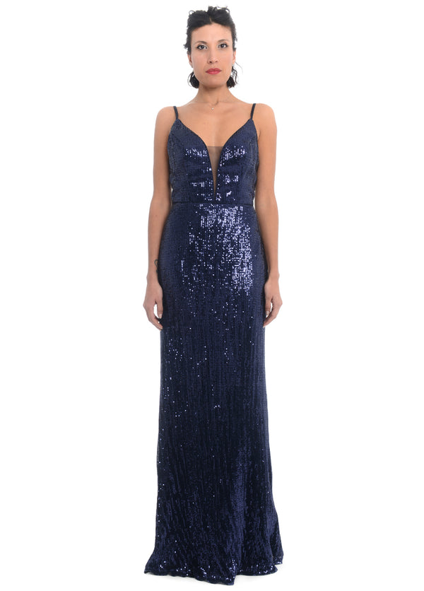 Abito lungo con paillettes blu BELLA RHAPSODY